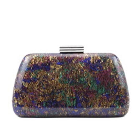 Peeptoe Evening Acrylic Multicolored Marble Clutch Purse with Crossbody Strap - Picture 1 of 9